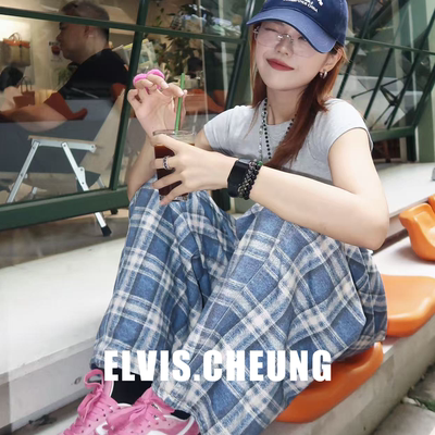 ELVIS.CHEUNG蓝白肌理印花牛仔裤