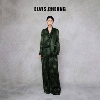 ELVIS.CHEUNG小方格香云纱阔腿裤