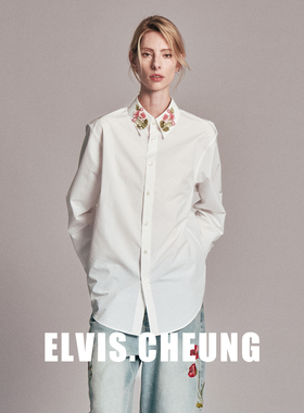 ELVIS.CHEUNG26早春白色手工法绣可拆卸衬衫女长袖宽松显瘦上衣