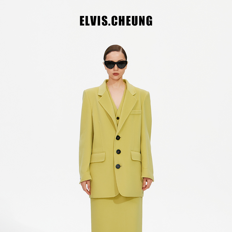 ELVIS.CHEUNG23秋冬新品彩色羊绒双面呢单排宽肩西装西服外套女