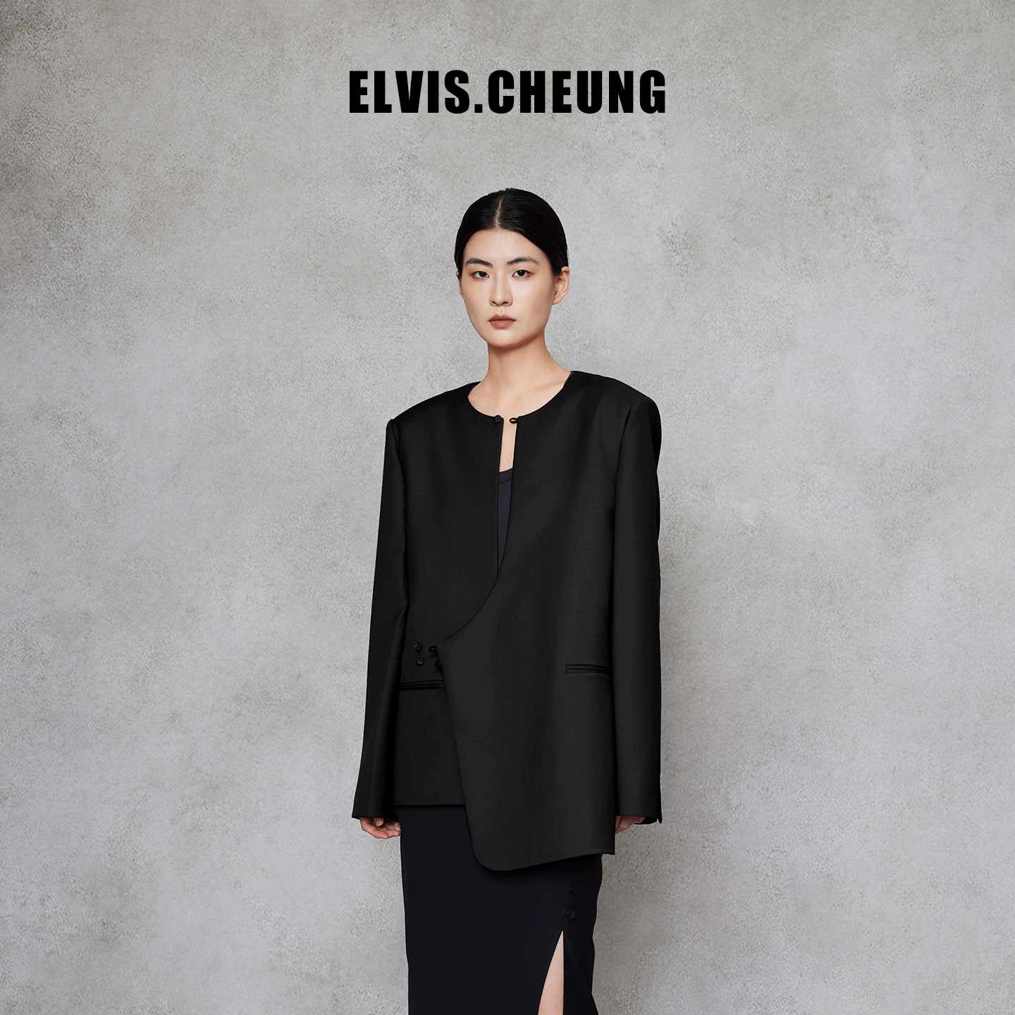ELVIS.CHEUNG曲襟圆领外套