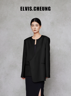 ELVIS.CHEUNG25秋冬新款曲襟圆领西装外套女高级感宽松休闲