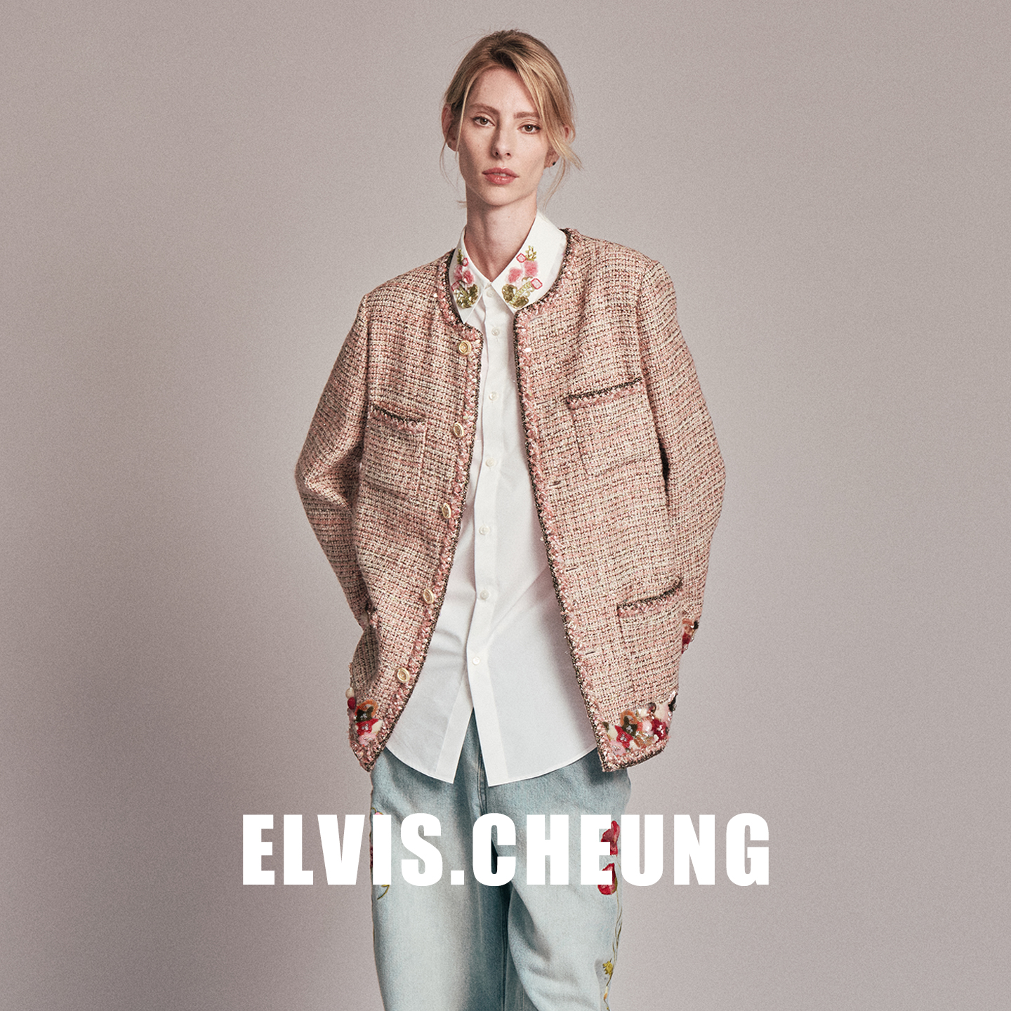 ELVIS.CHEUNG手工法绣粗花呢外套