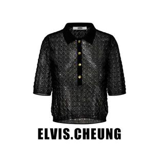 ELVIS.CHEUNG25春夏新品提花薄透polo领中袖女时尚百搭气质优雅