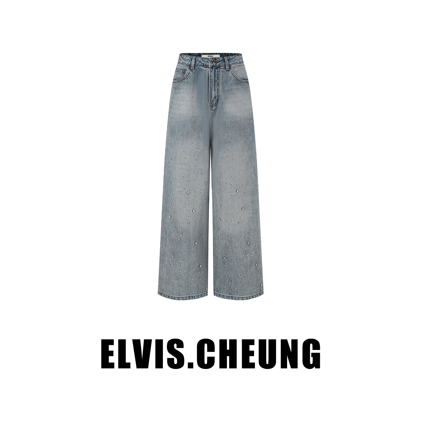 落档宽松烫钻阔腿牛仔裤