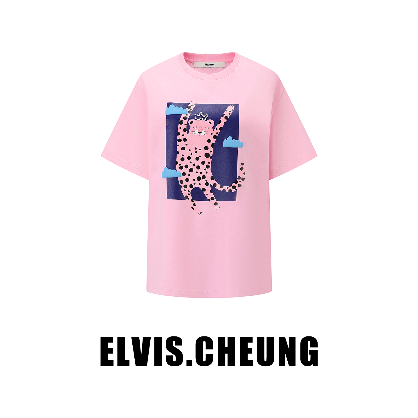 ELVIS.CHEUNG25秋冬新款卡通云朵豹T恤复古短袖男女款个性显瘦