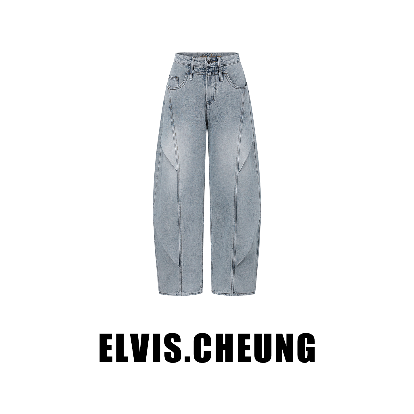 LOGO绣花打褶牛仔裤