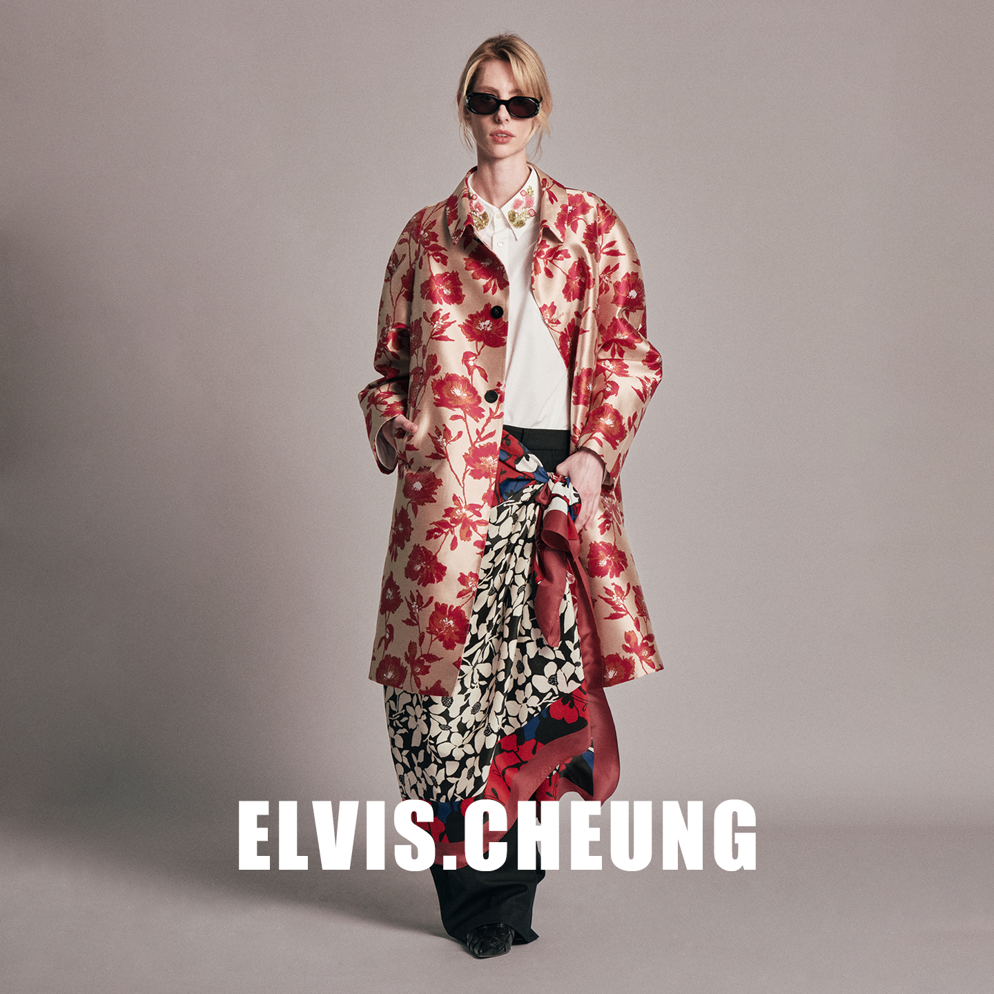 ELVIS.CHEUNG织锦牡丹提花风衣