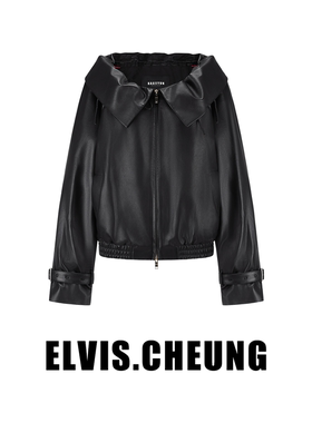 ELVIS.CHEUNG25秋冬荷叶波浪领皮衣短外套女高级感显瘦百搭气质