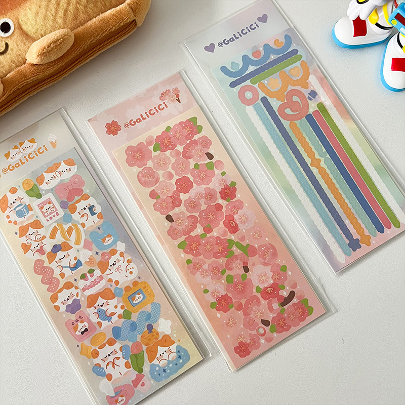 国产原创ins可爱猫咪樱花镭射贴纸手帐咕卡DIY拼贴装饰少女心素材