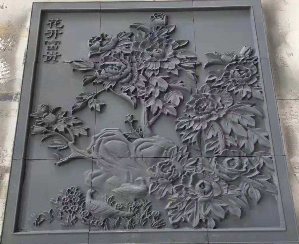 定制纯手工砖花鸟山水中式仿建古筑雕浮雕壁画迎客松古建墙面装饰图片