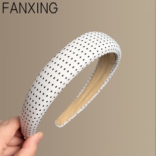 黑白波点发箍2025年新款 韩国时尚 百搭洋气高颅顶头箍增高气质发卡