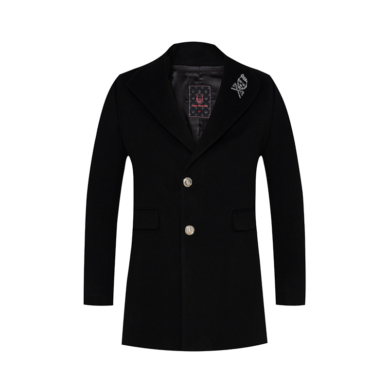 普莱克翡丽秋冬两粒扣驳领品牌刺绣男士大衣PDY15940212