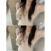 氛围感v领软糯针织打底上衣女秋冬修身 洋气毛衣 坑条纯欲内搭韩版