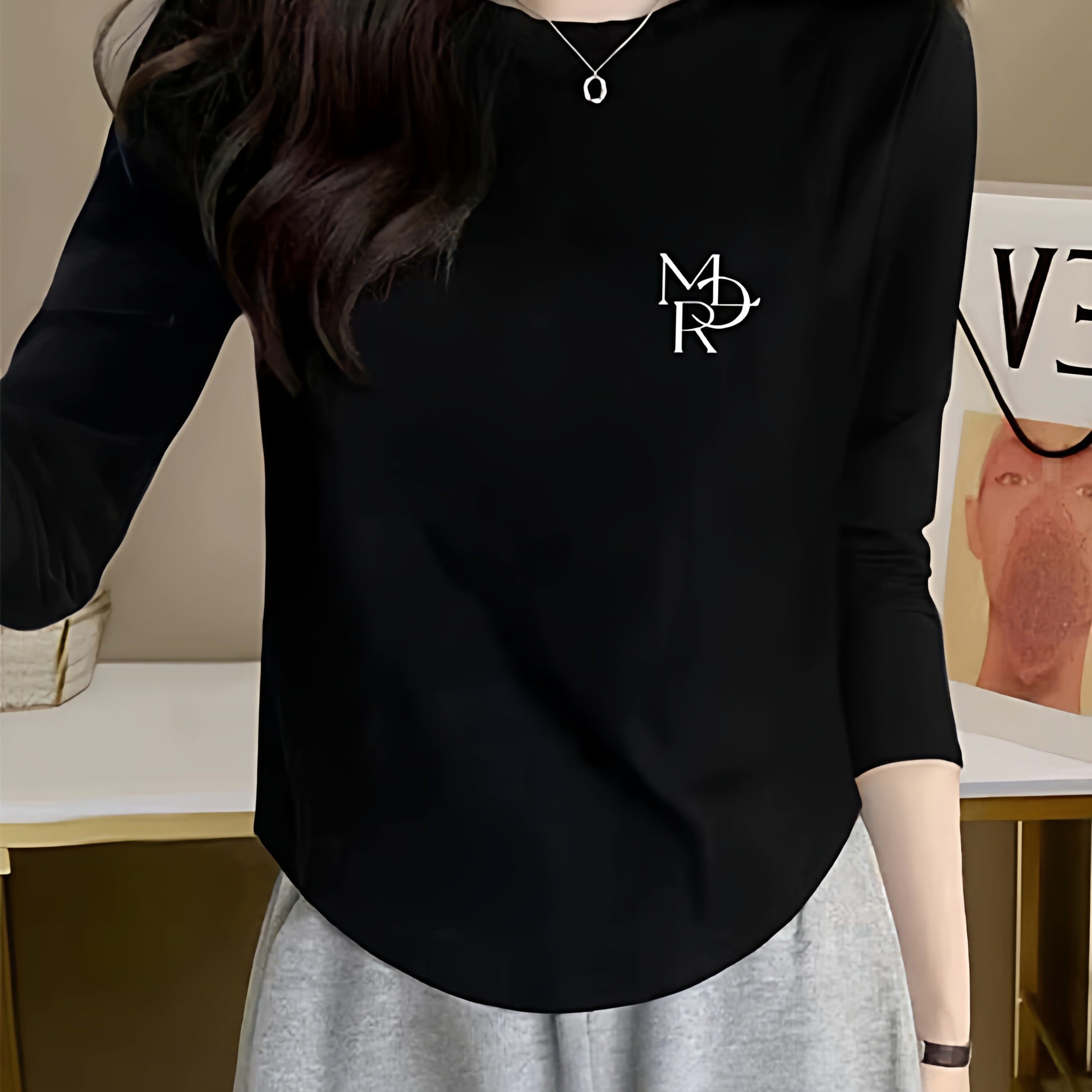 正肩长袖t恤打底衫女黑色2025春秋季新款短款修身显瘦内搭上衣潮