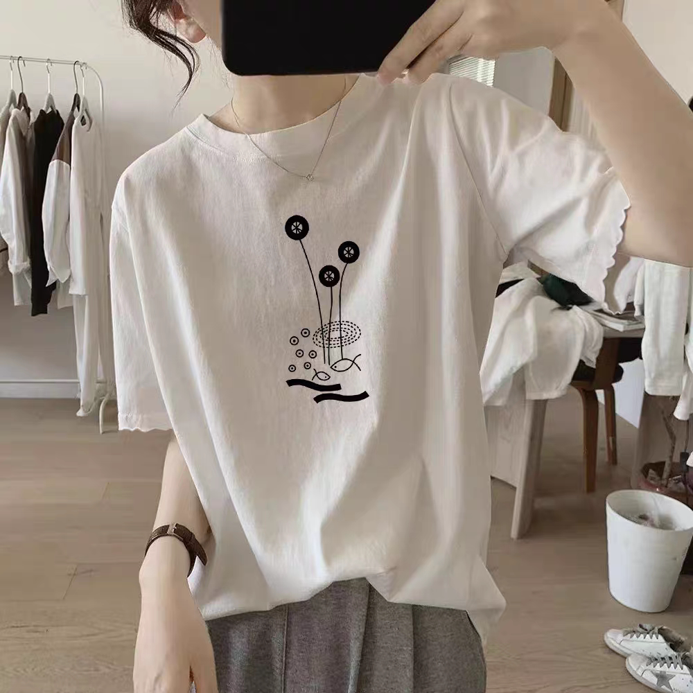 纯棉白色正肩短袖t恤女2025年新款夏季半袖小个子松弛感穿搭上衣