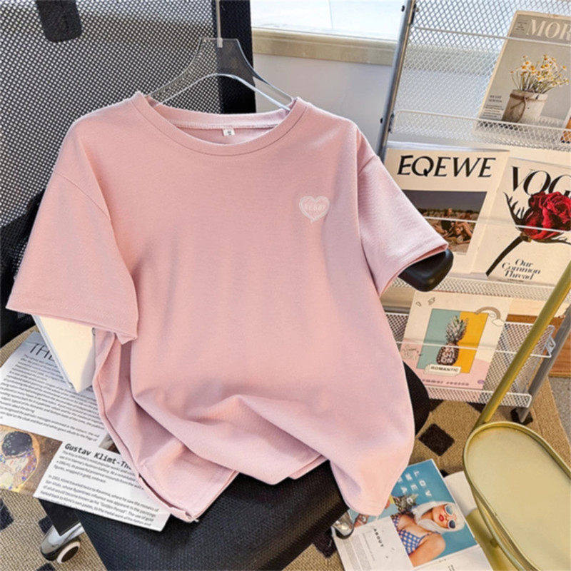 2025新款纯棉短袖t恤女夏薄款宽松正肩小个子短款上衣显瘦遮肚子