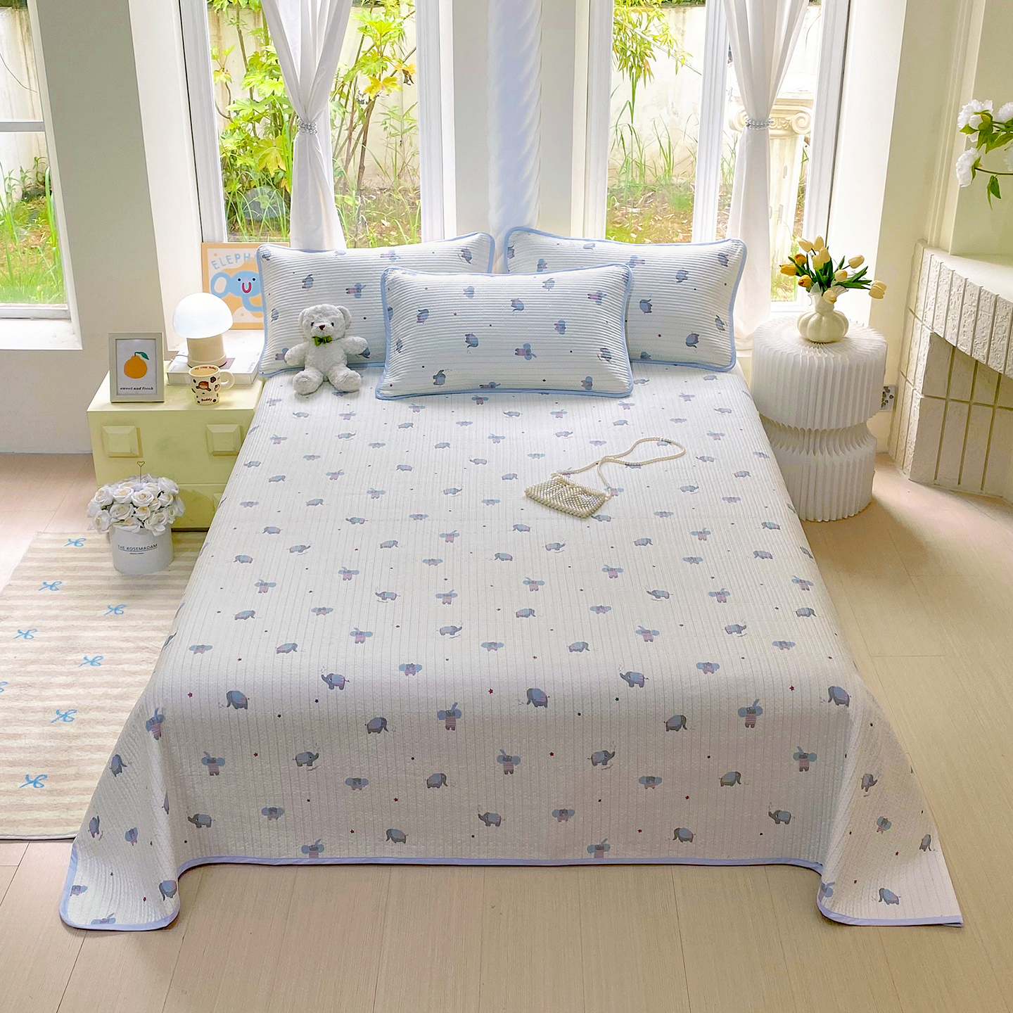 小清新斜纹纯棉床盖三件套全棉夹棉加厚床单单件床垫褥子四季通用