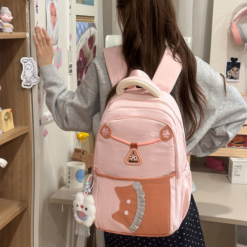可爱猫咪粉色女学生大容量双肩包