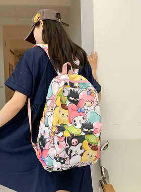 三件套小学生印花书包轻便百搭可爱库洛米双肩包女初中生涂鸦背包