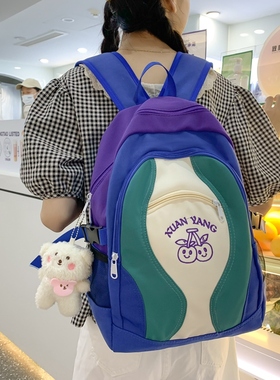 韩国ins高颜值书包女森系百搭防水双肩包 初中学生高中生休闲背包