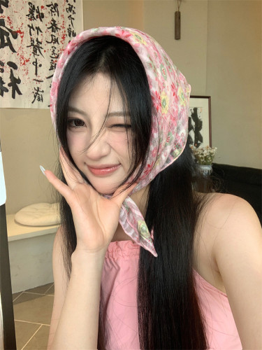 春夏甜美女碎花花卉包头三角巾