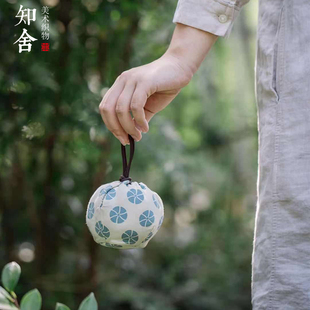 荷叶纹棉麻仕覆袋 单杯袋 主人杯袋 茶道零配收纳袋中式 知舍织造