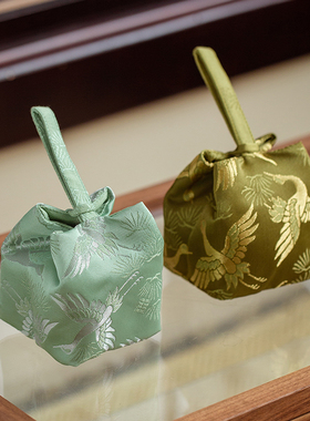 知舍 松鹤旅行壶袋杯袋 织锦手工新中式复古收纳袋主人杯茶具布艺