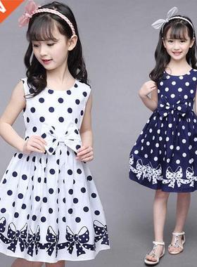 3-12 Yers Girls Polk-Dot Dress 2022 Summer Sleeveless Bow