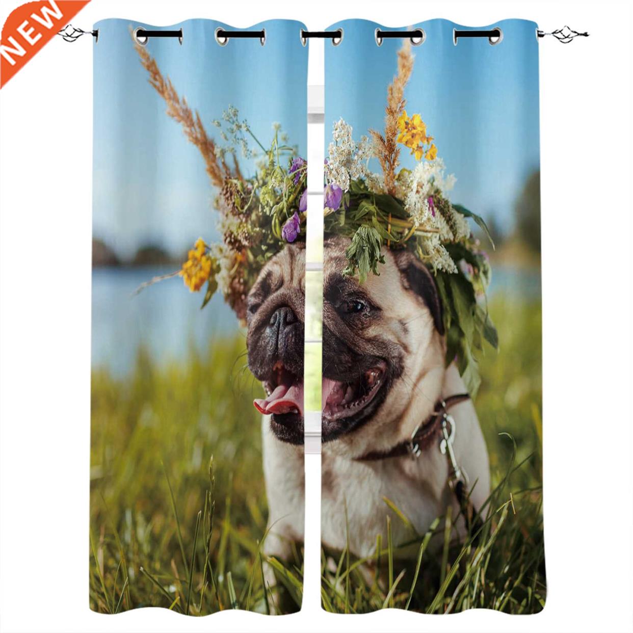 Animal Puppy Cute Meadow Window Curtains Kitchen bedroom