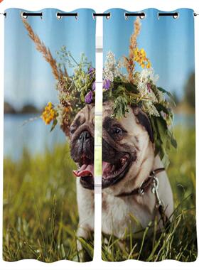 Animal Puppy Cute Meadow Window Curtains Kitchen bedroom
