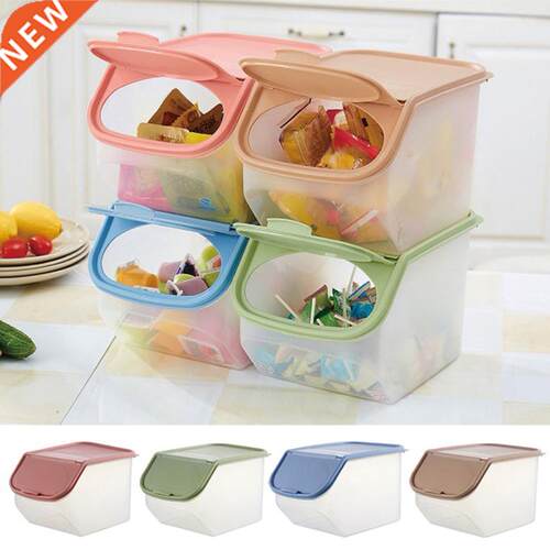 Portable Clear Flip Cover Kitchen Rice Storage Box Grain