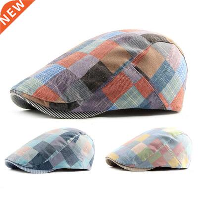 2020 Fashion Men Women Plaid Cotton Newsboy Hat Flat Cap Adj