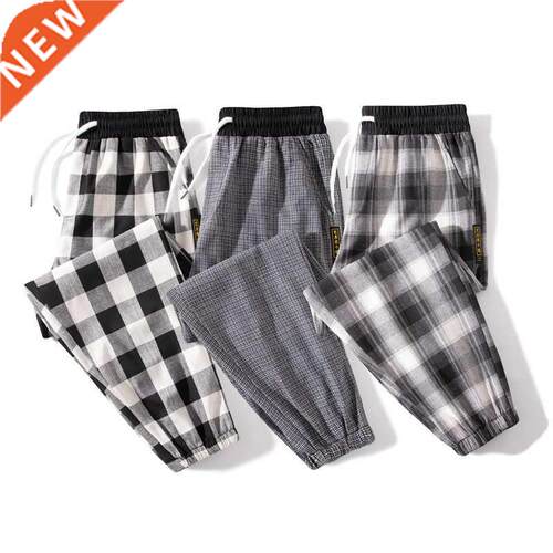 All-match Plaid Pants Men Casual Pants Male 2022 Summer Hara
