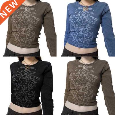 Xingqing Y2K Grunge Fairycore Crop Tshirts Graphic Print Lon