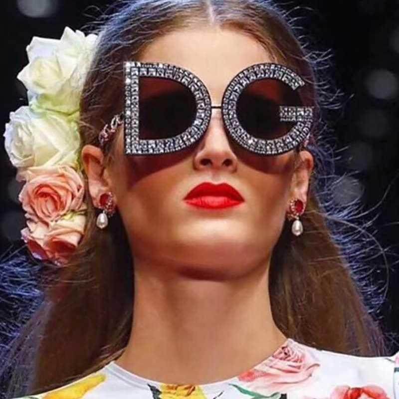 New trend big frame letter sunglasses retro diamond sunglass