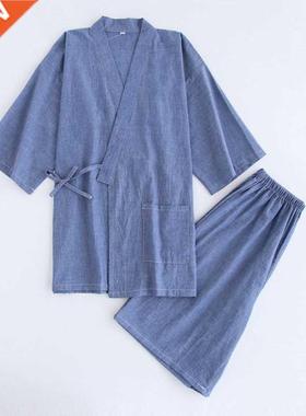 Japanese Men'S Washed Cotton Kimono Pajamas Summer Short-Sle