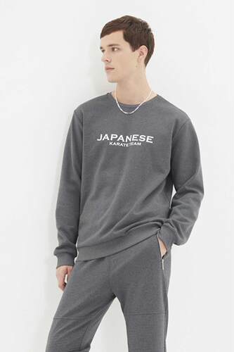 rendyol Men 'S Regular Fit Cycling Collar Long Sleeve Printe