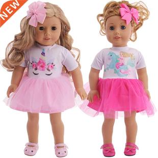 Cute Unicorn Dress With Headwear For American 18 Inch Girl D