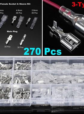 270pcs Mixed Female & Male Spade Crimp Terminal Connecto