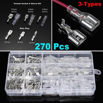 270pcs Mixed Female & Male Spade Crimp Terminal Connecto