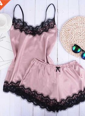 Women's Pajamas Set Home Suit Top and Shorts Sexy V-Neck Sle