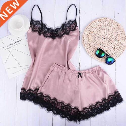 Women's Pajamas Set Home Suit Top and Shorts Sexy V-Neck Sle
