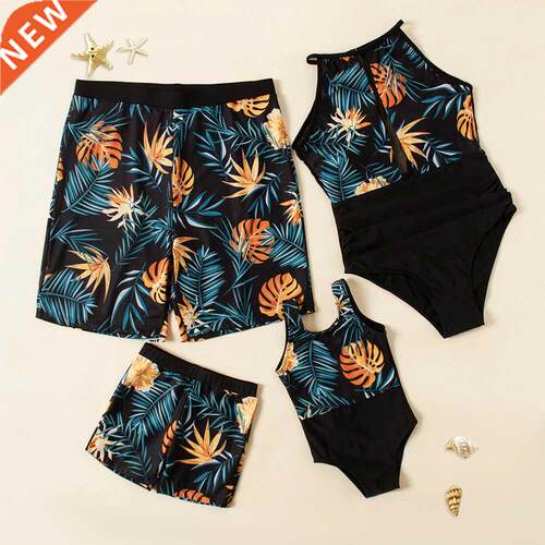 Flower Print Swimwear Family Matching Outfits Look M Da