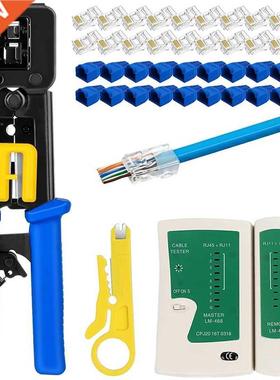 RJ45 Crimp Tool Kit Pass Thru Cat5 Cat5E Cat6 RJ45 Crimping