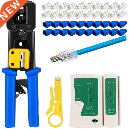 RJ45 Crimp Tool Kit Pass Thru Cat5 Cat5E Cat6 RJ45 Crimping
