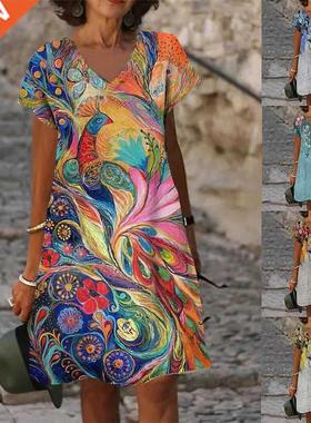 Women's Shift Dress Spring Summer V-Ne Fashion Casual Loos