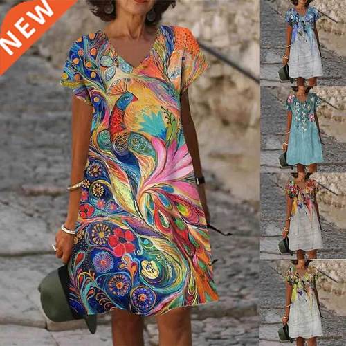 Women's Shift Dress Spring Summer V-Ne Fashion Casual Loos