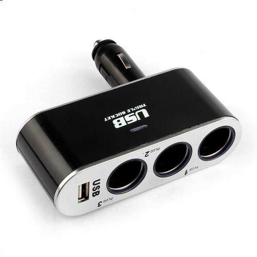 12V/24V USB Power Supply Car Charger Triple Cigarette Light
