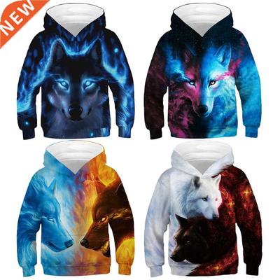 4-14 Year D Print Wolf Girls And Boys Hoodies Teenagers Ove